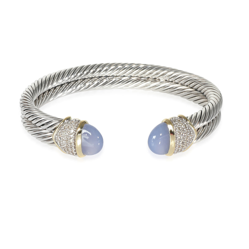 Dyed Chalcedony & Diamond Cable Cuff Bracelet in Silver 0.50CTW