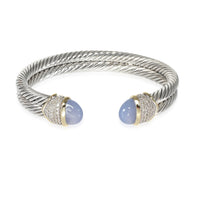 Dyed Chalcedony & Diamond Cable Cuff Bracelet in Silver 0.50CTW