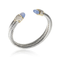 Dyed Chalcedony & Diamond Cable Cuff Bracelet in Silver 0.50CTW