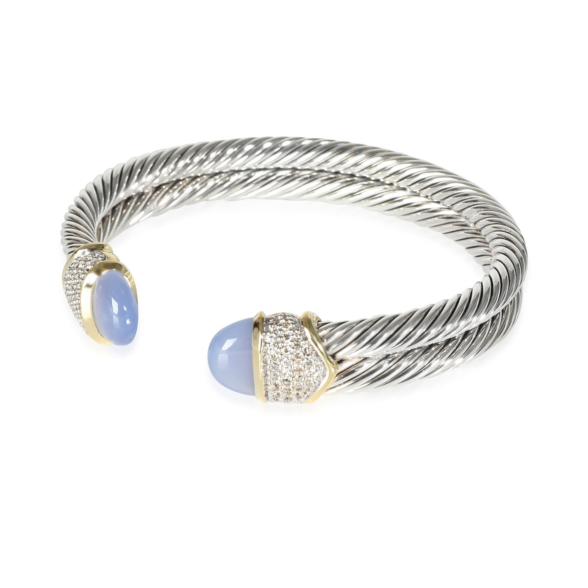 Dyed Chalcedony & Diamond Cable Cuff Bracelet in Silver 0.50CTW