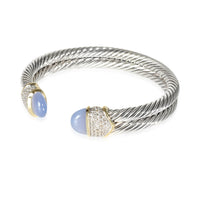 Dyed Chalcedony & Diamond Cable Cuff Bracelet in Silver 0.50CTW