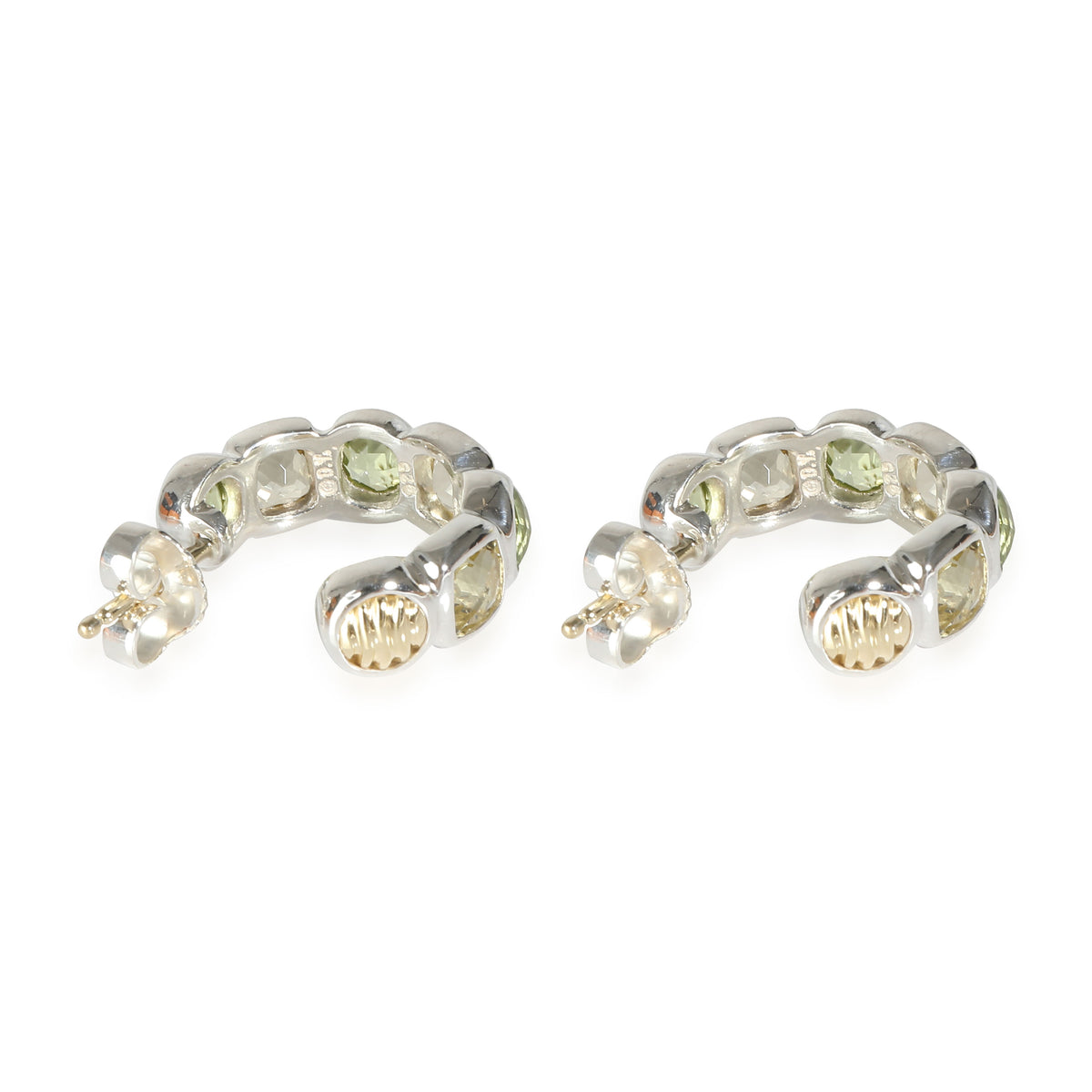 Chiclet Hoop Peridot & Praisolite Earrings in  Sterling Silver