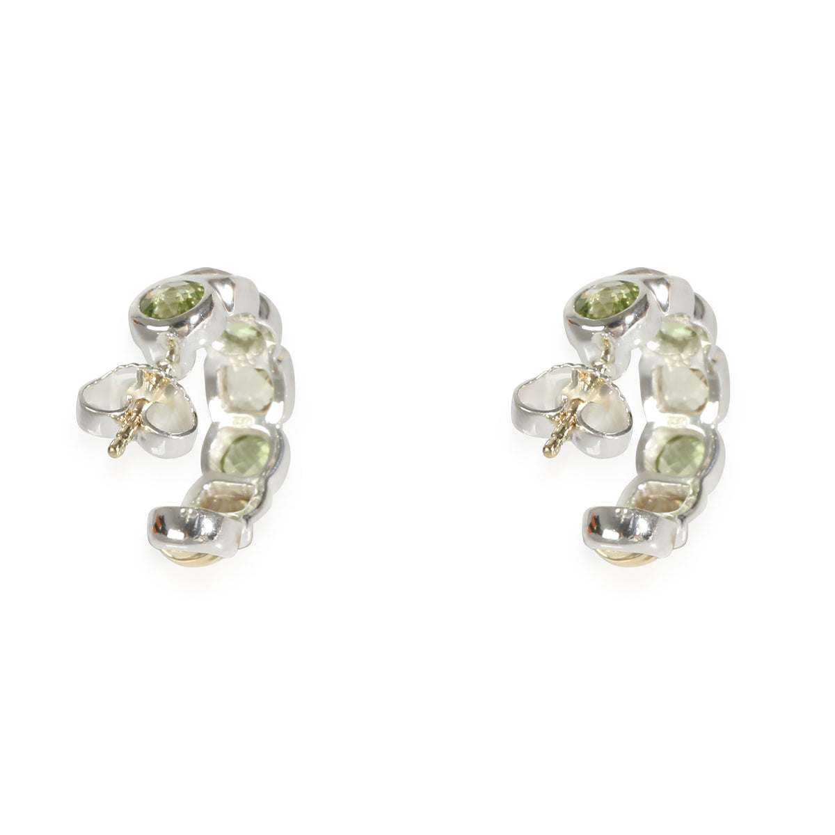 Chiclet Hoop Peridot & Praisolite Earrings in  Sterling Silver