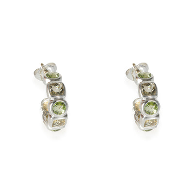 Chiclet Hoop Peridot & Praisolite Earrings in  Sterling Silver