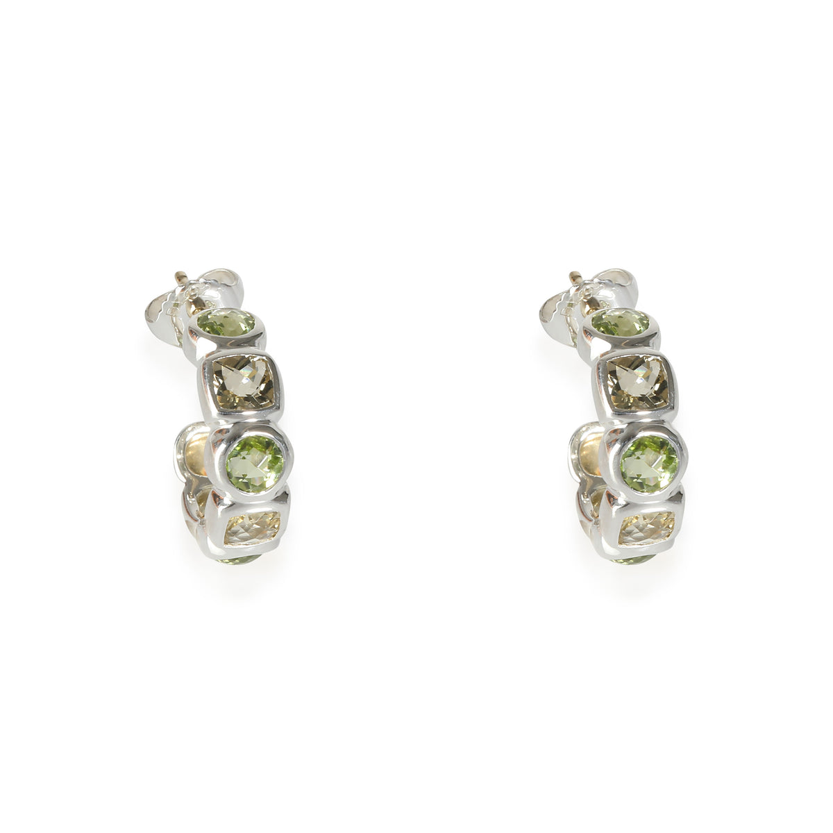 Chiclet Hoop Peridot & Praisolite Earrings in  Sterling Silver