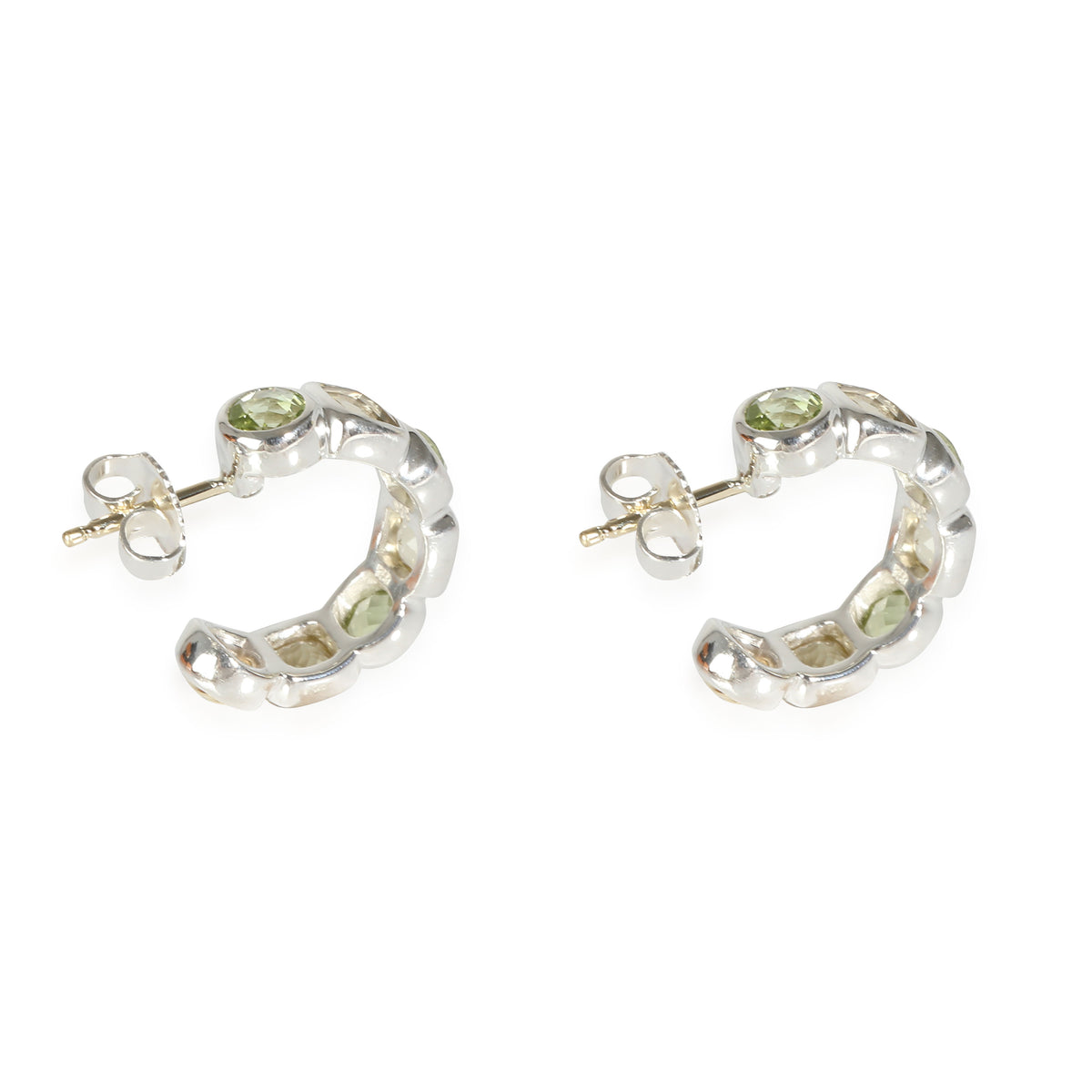 Chiclet Hoop Peridot & Praisolite Earrings in  Sterling Silver