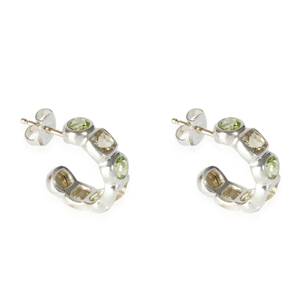 Chiclet Hoop Peridot & Praisolite Earrings in  Sterling Silver