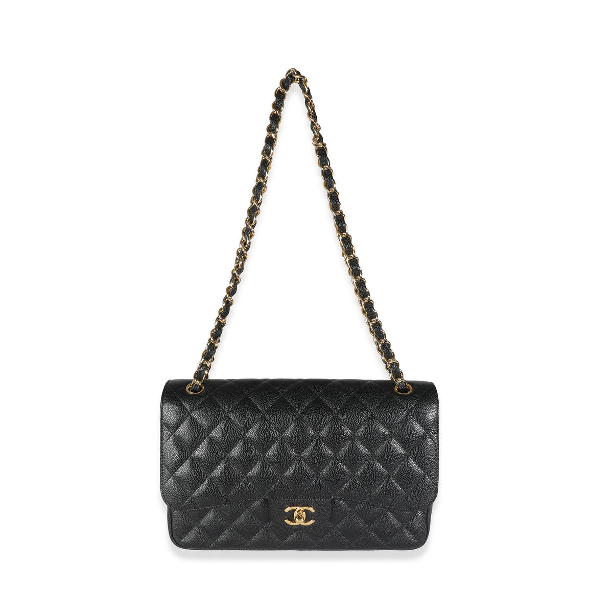 Black Quilted Caviar Jumbo Classic Double Flap Bag