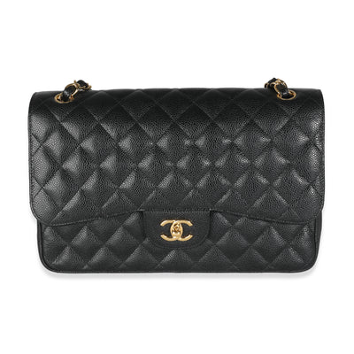 Black Quilted Caviar Jumbo Classic Double Flap Bag