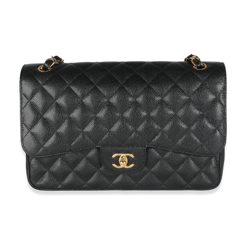 Black Quilted Caviar Jumbo Classic Double Flap Bag