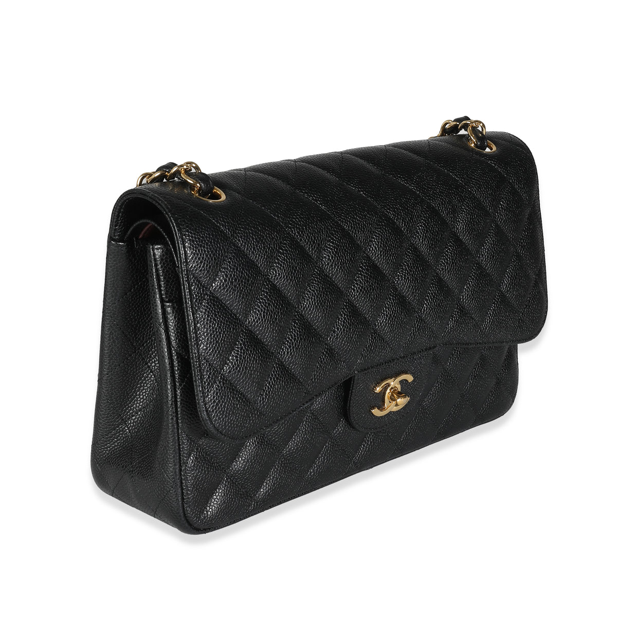 Black Quilted Caviar Jumbo Classic Double Flap Bag