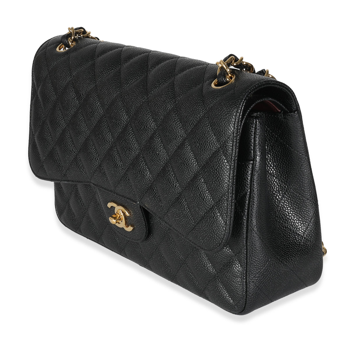 Black Quilted Caviar Jumbo Classic Double Flap Bag