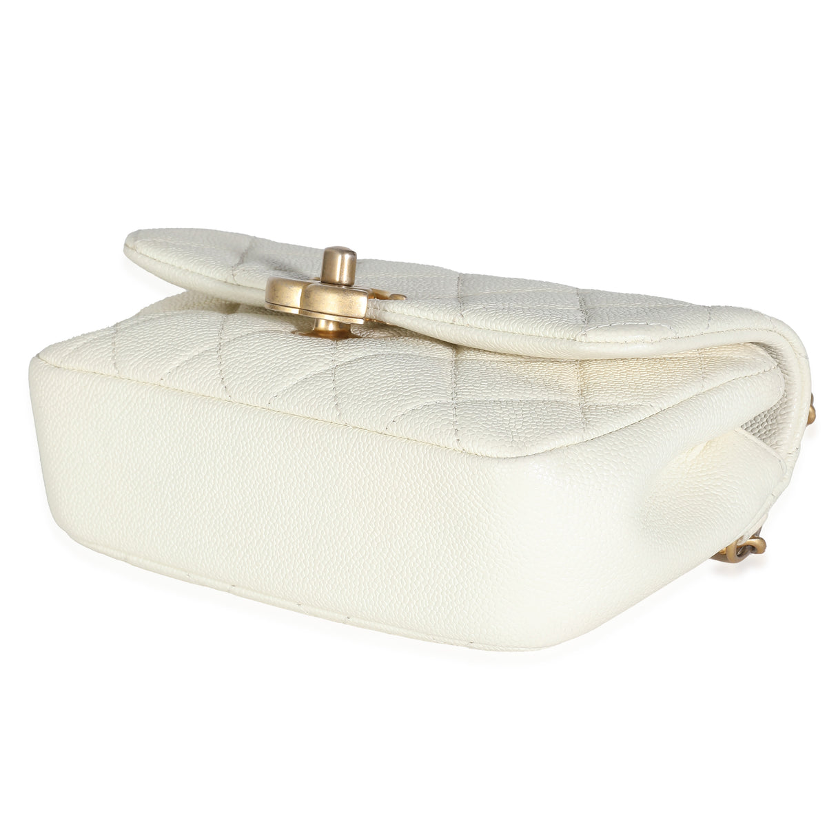 White Quilted Caviar Chain Melody Waist Belt Bag