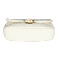 White Quilted Caviar Chain Melody Waist Belt Bag