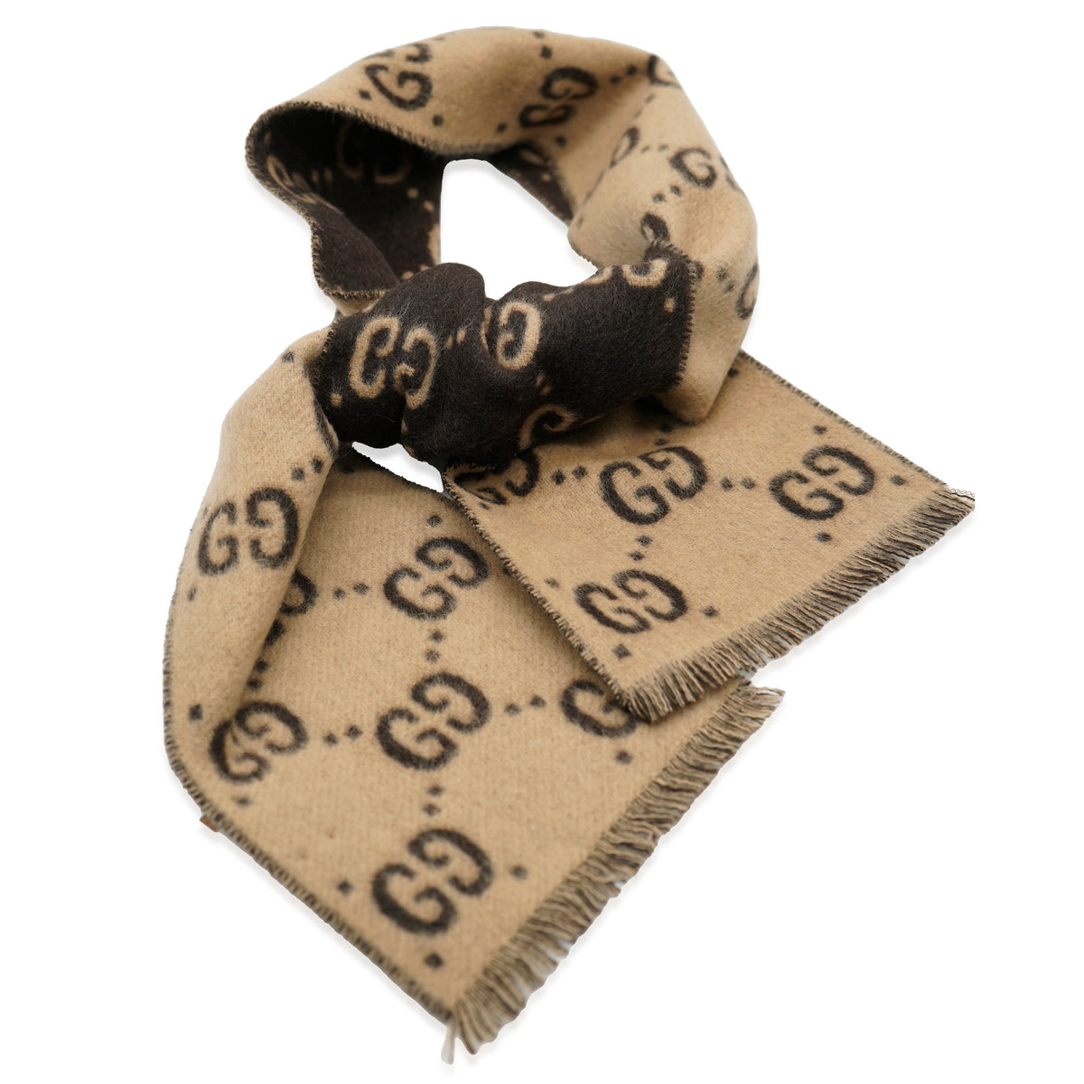 Brown Beige Wool GG Freeda Scarf