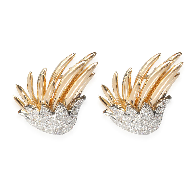 Sclumberger Flame Earrings in 18k Yellow Gold/Platinum 1.86 CTW