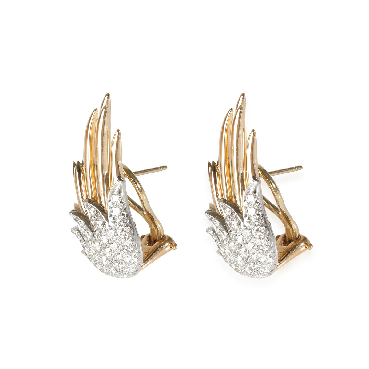 Sclumberger Flame Earrings in 18k Yellow Gold/Platinum 1.86 CTW