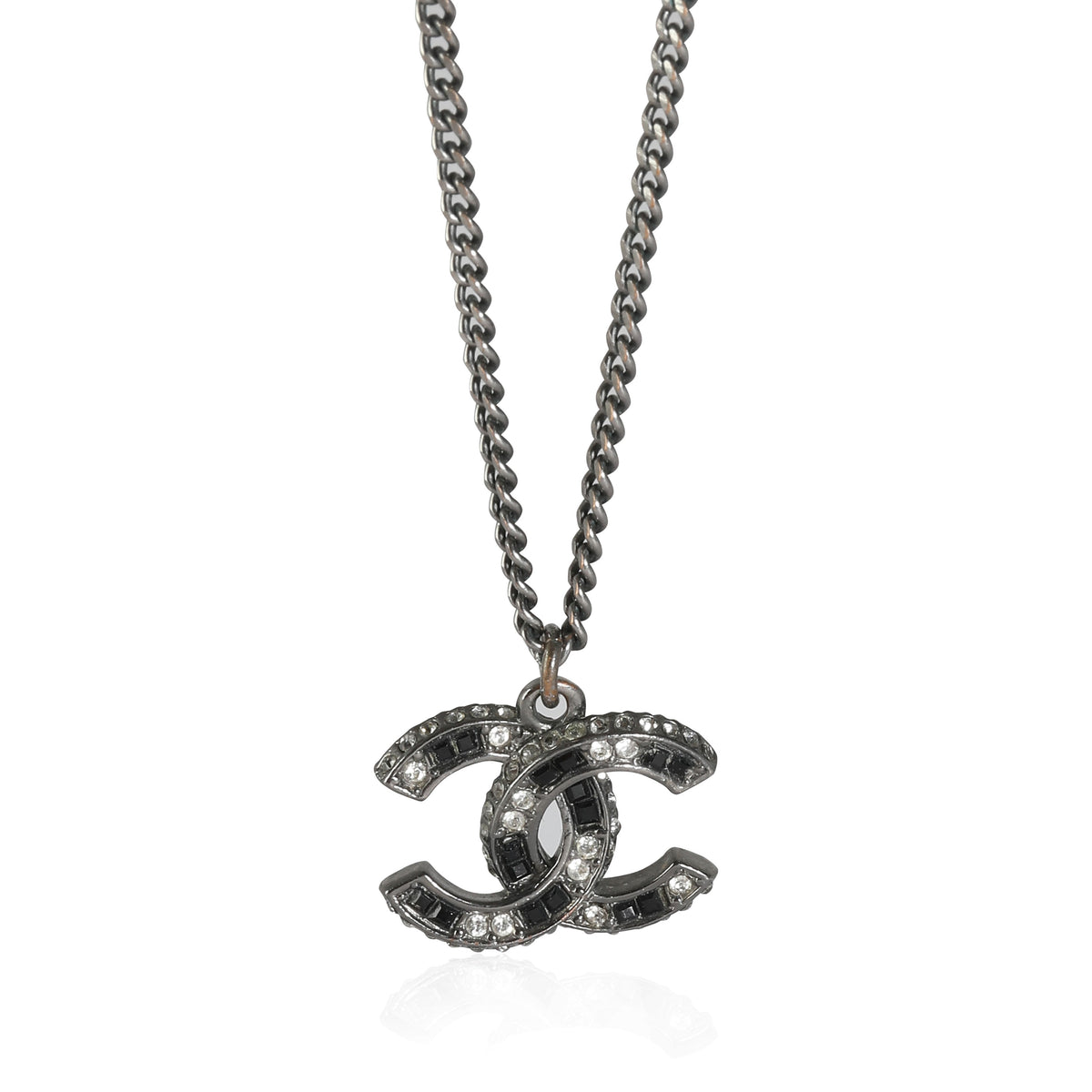 2016 Black & White Strass CC Pendant in Ruthenium