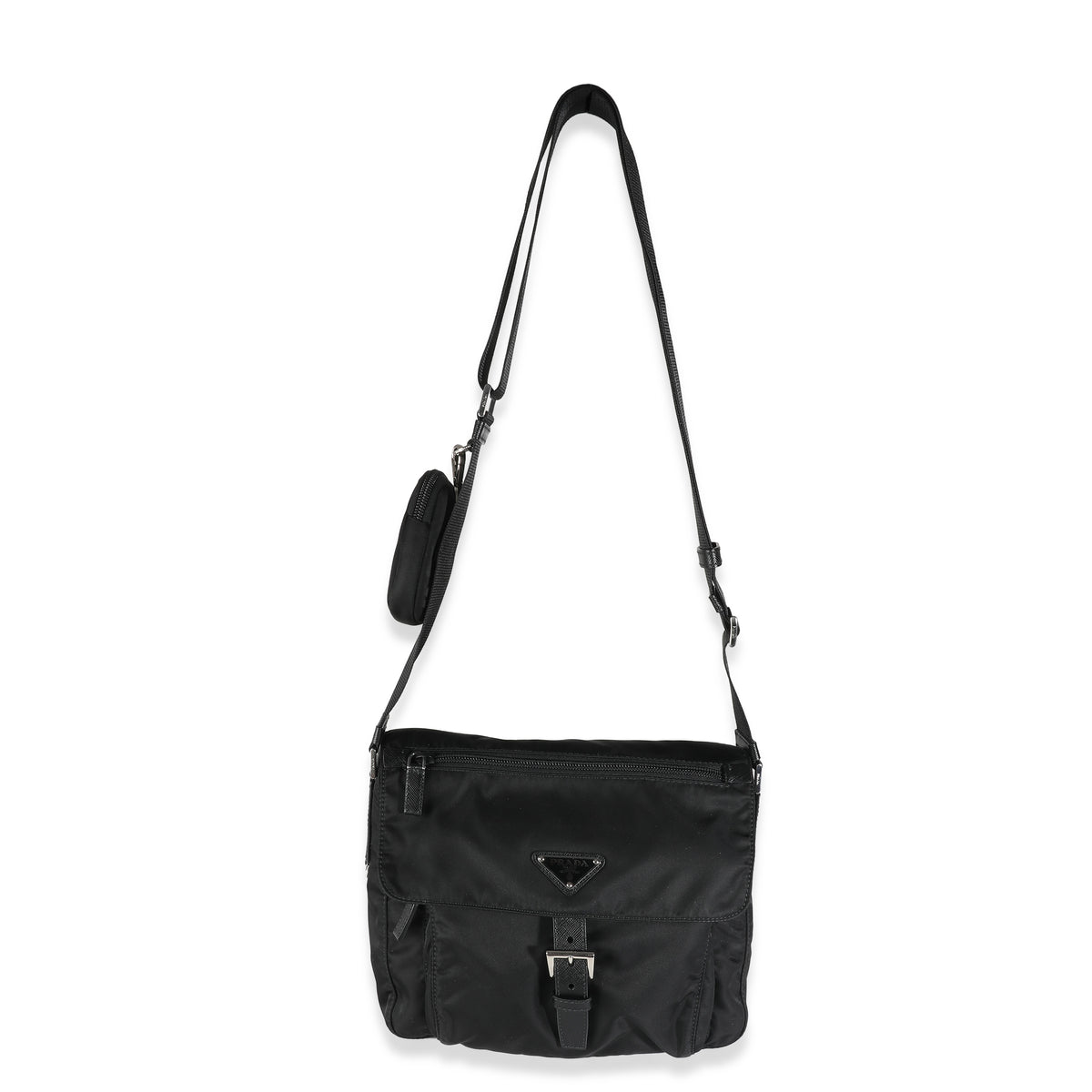 Black Re-Nylon Front Pocket Shoulder Bag