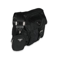 Black Re-Nylon Front Pocket Shoulder Bag