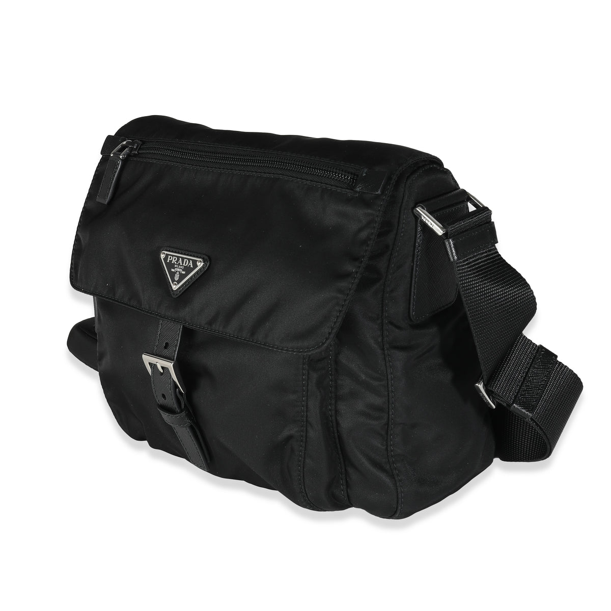 Black Re-Nylon Front Pocket Shoulder Bag