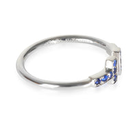 T Wire Blue Sapphire Ring in 18k White Gold 0.14 CTW