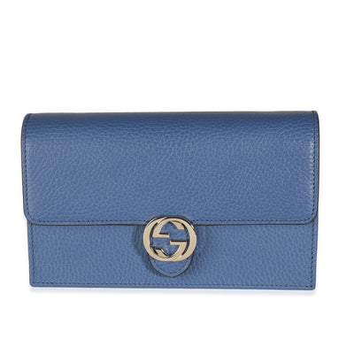 Blue Dollar Calfskin Interlocking G Chain Wallet