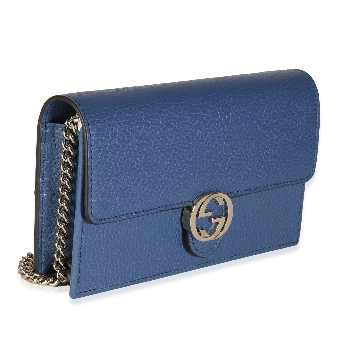 Blue Dollar Calfskin Interlocking G Chain Wallet