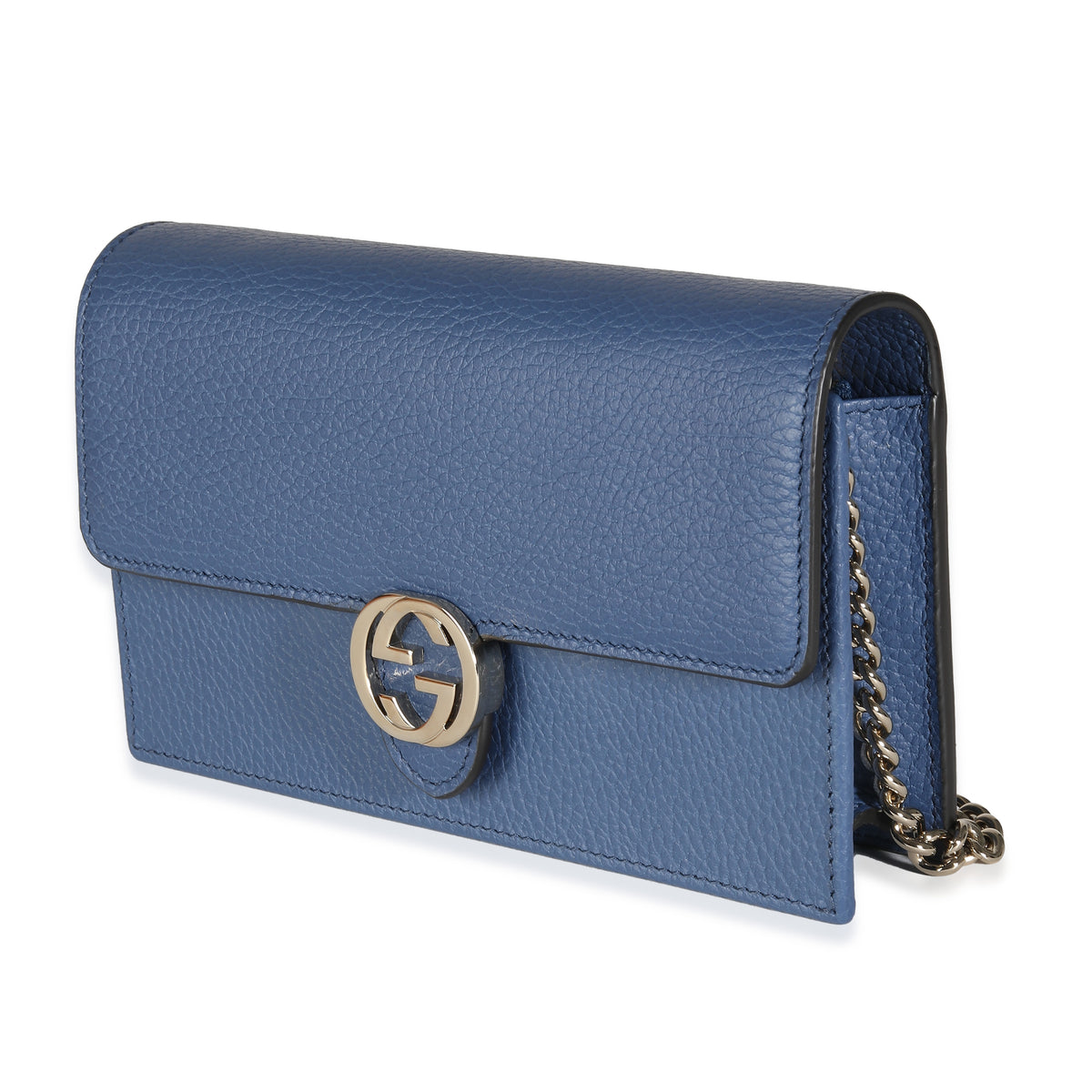 Blue Dollar Calfskin Interlocking G Chain Wallet