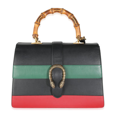 Black Green Red Calfskin Large Bamboo Dionysus Top Handle