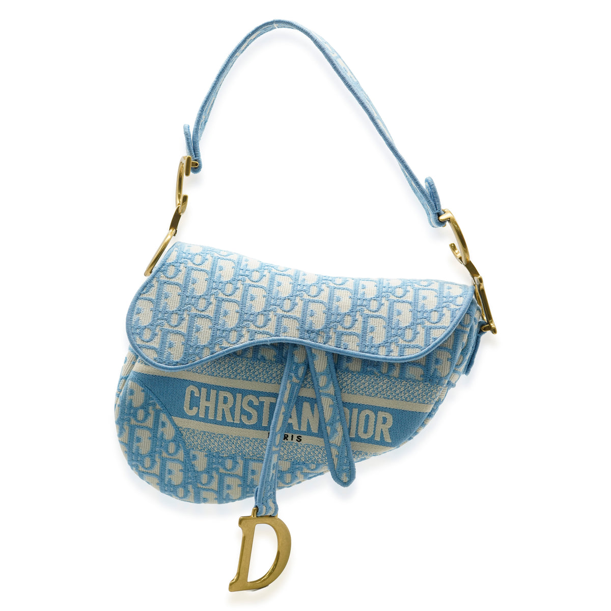 Light Blue Oblique Jacquard Canvas Saddle Bag - Main Image