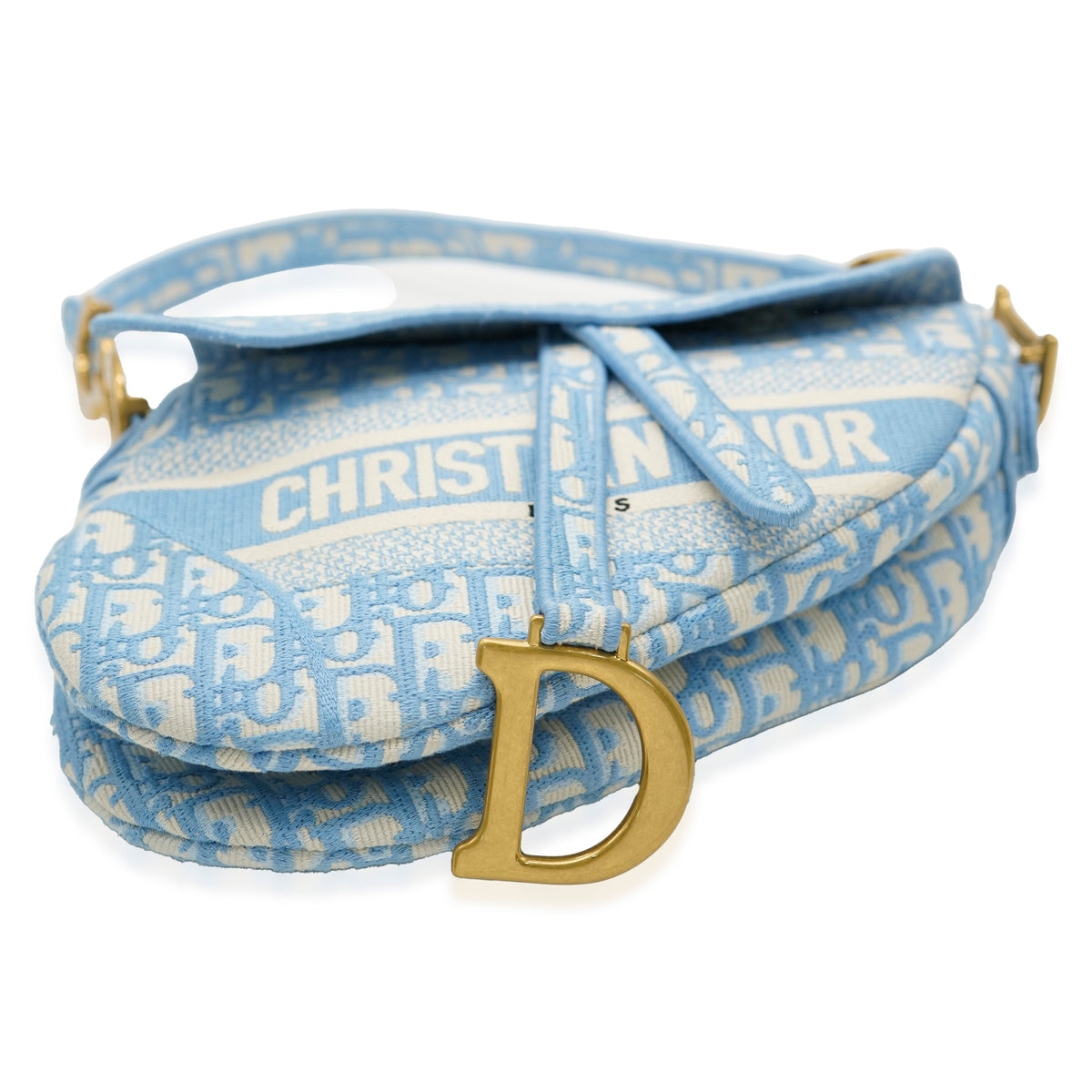 Light Blue Oblique Jacquard Canvas Saddle Bag