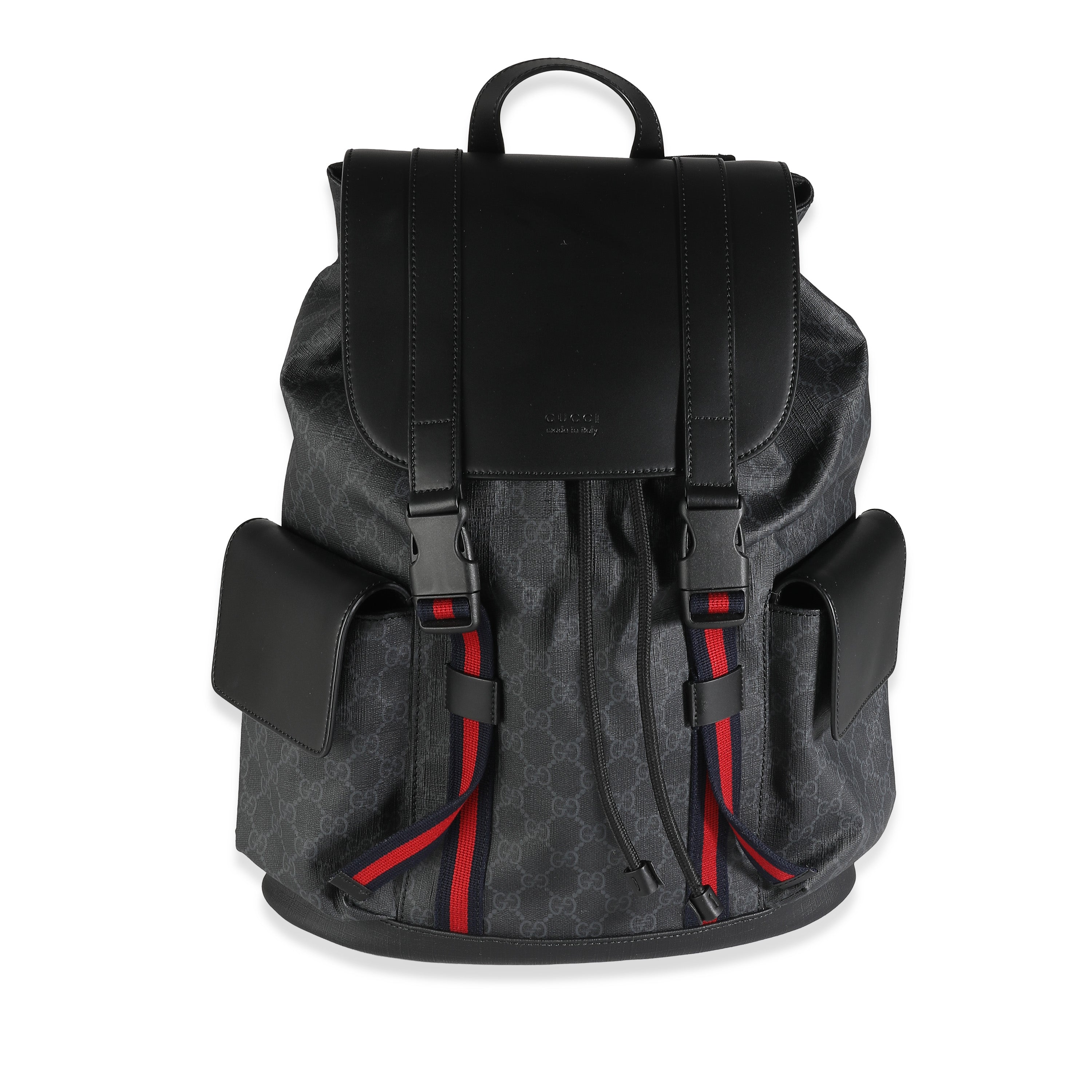 Gucci Black GG Supreme Canvas Double Buckle Backpack  display picture 2