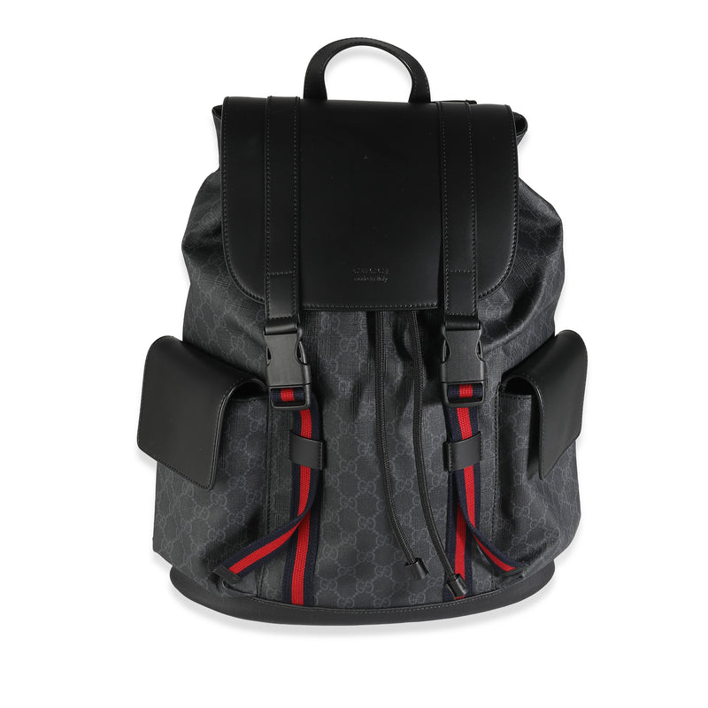 Black GG Supreme Canvas Double Buckle Backpack