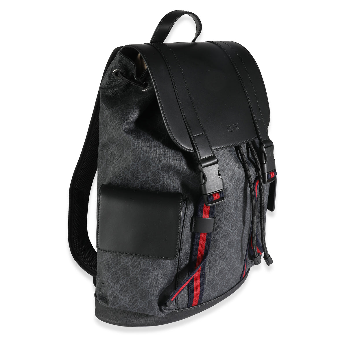 Black GG Supreme Canvas Double Buckle Backpack