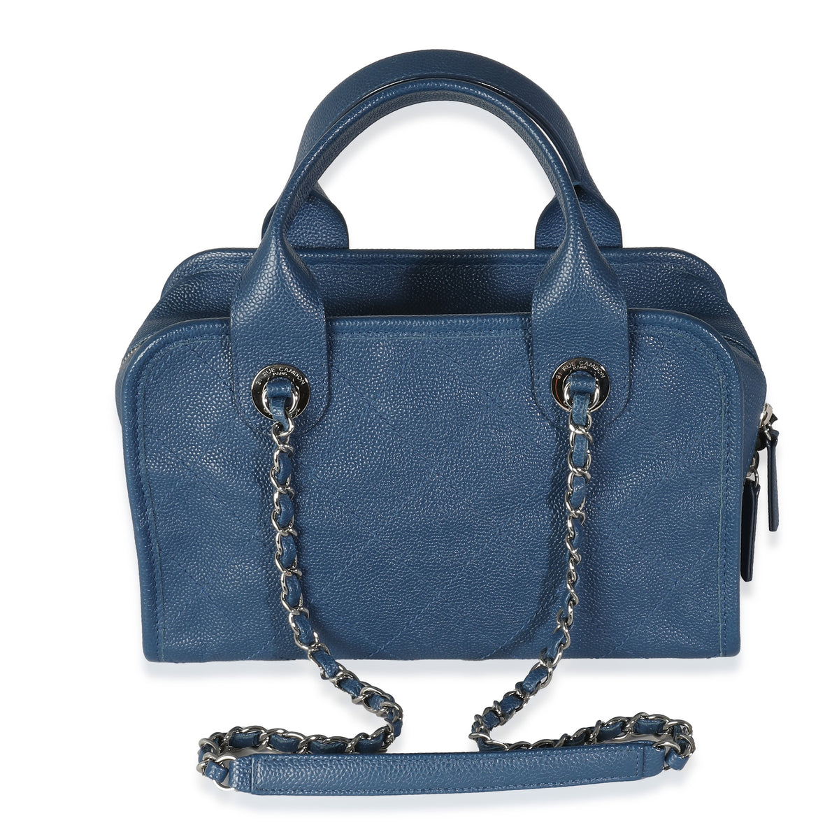 Blue Quilted Caviar Deauville Bowling Bag