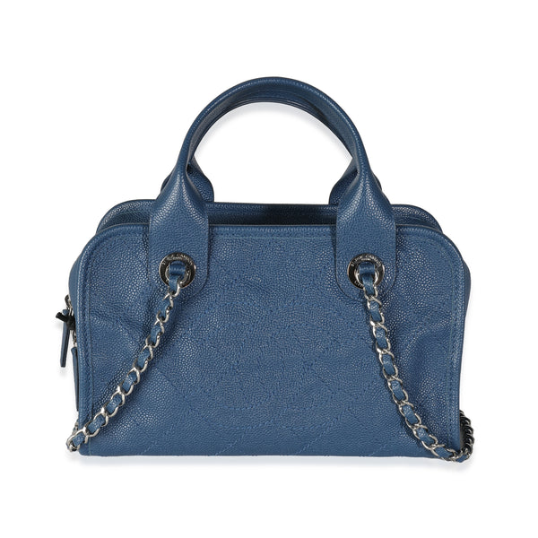 Blue Quilted Caviar Deauville Bowling Handbag