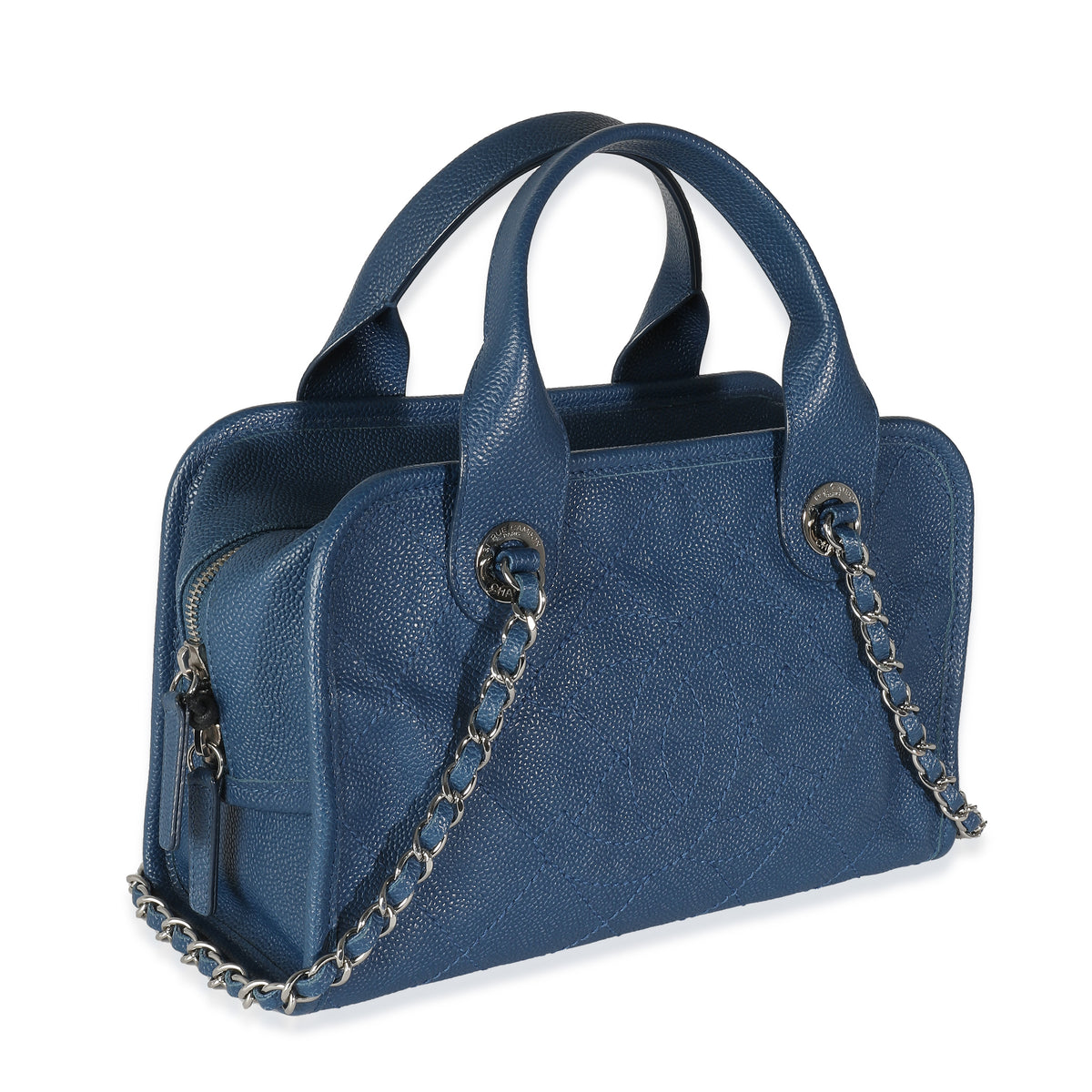 Blue Quilted Caviar Deauville Bowling Bag