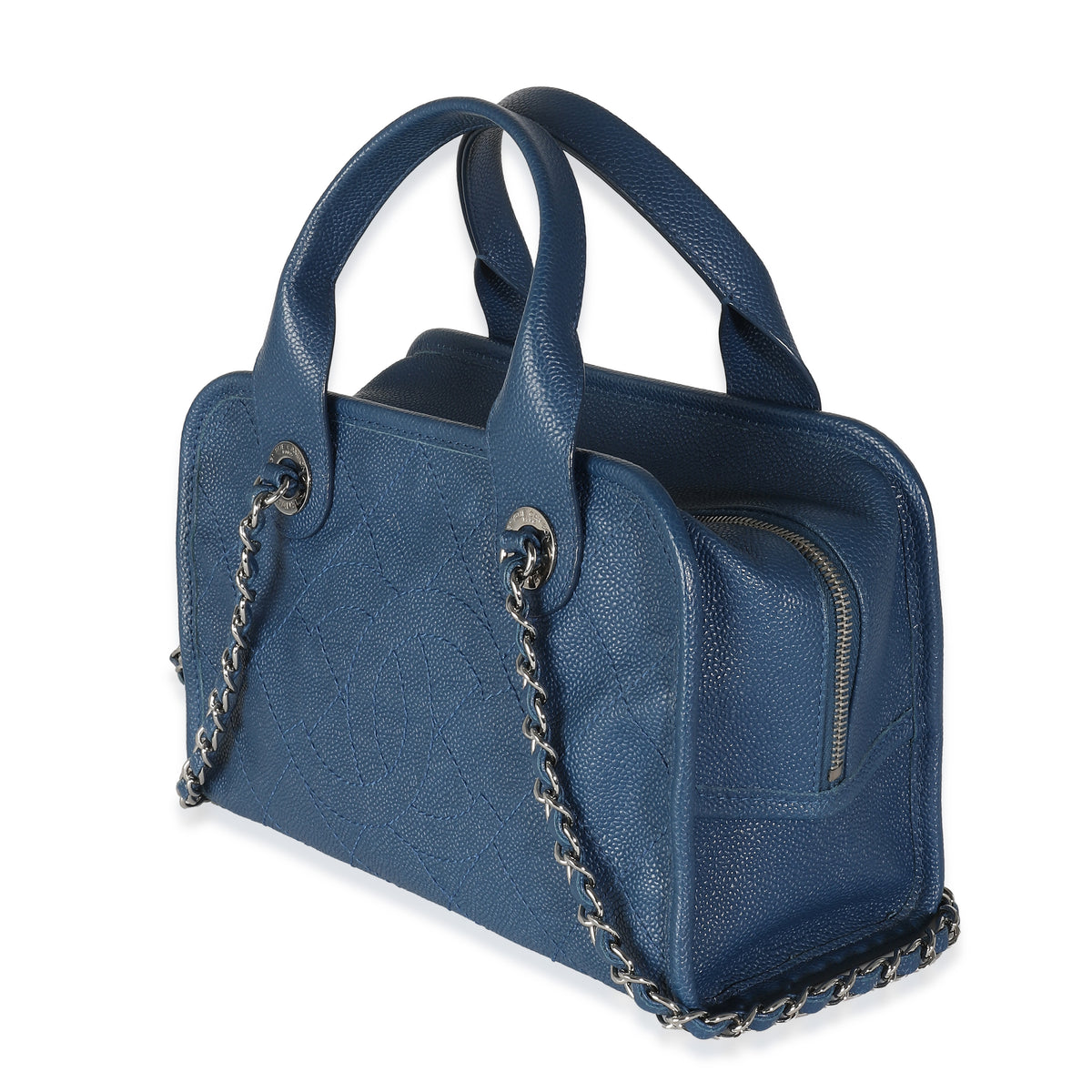 Blue Quilted Caviar Deauville Bowling Bag