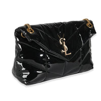 Black Quilted Patent Small Lou Puffer Chain Bag