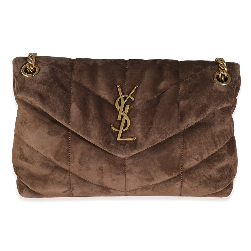 Brown Quilted Suede Small Puffer Bag
