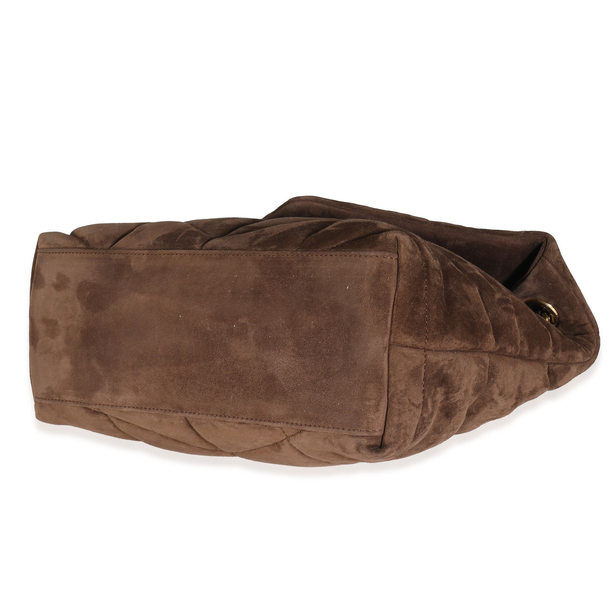 Brown Quilted Suede Small Puffer Bag