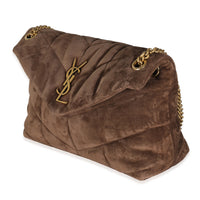 Brown Quilted Suede Small Puffer Bag