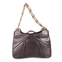 Purple Metallic Leather Bamboo Chain Shoulder Bag