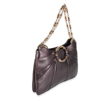 Purple Metallic Leather Bamboo Chain Shoulder Bag