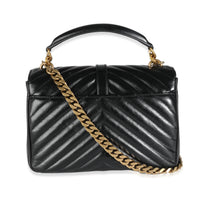 Black Shiny Calfskin Chevron Medium College Bag