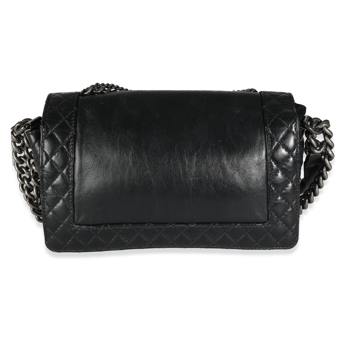 Chanel Black Lambskin Medium Enchained Boy Bag Handbag stamp