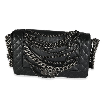 Black Lambskin Medium Enchained Boy Bag