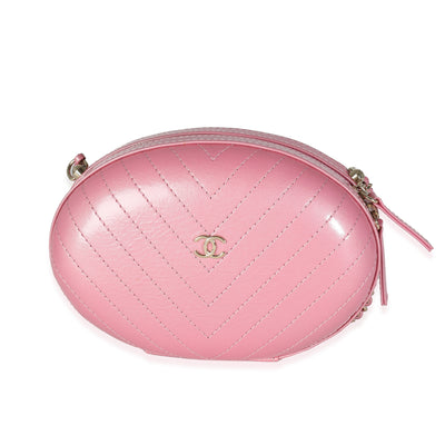 Pink Chevron Calfskin Evening Clutch With Chain