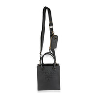 Black Saffiano Lux Embossed Logo Mini Tote